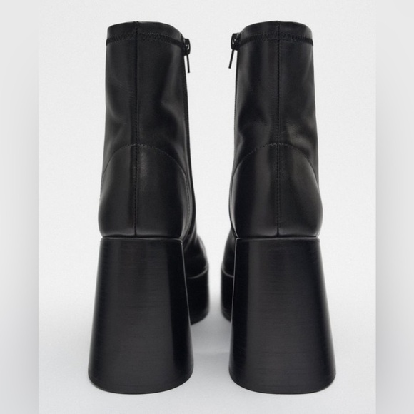 NWOT. Zara Black Leather High Heel Platform Ankle Boots. Size 10/EU 41. - Picture 6 of 8